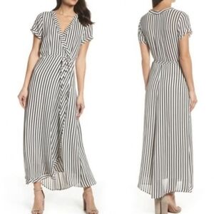 Bardot Size 6 Adie Striped Midi Wrap Dress Black & White